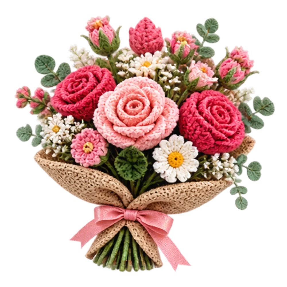 Colorful handmade crochet flower bouquet