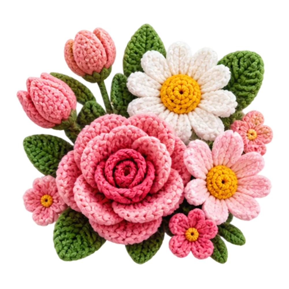 Assorted handmade crochet flowers