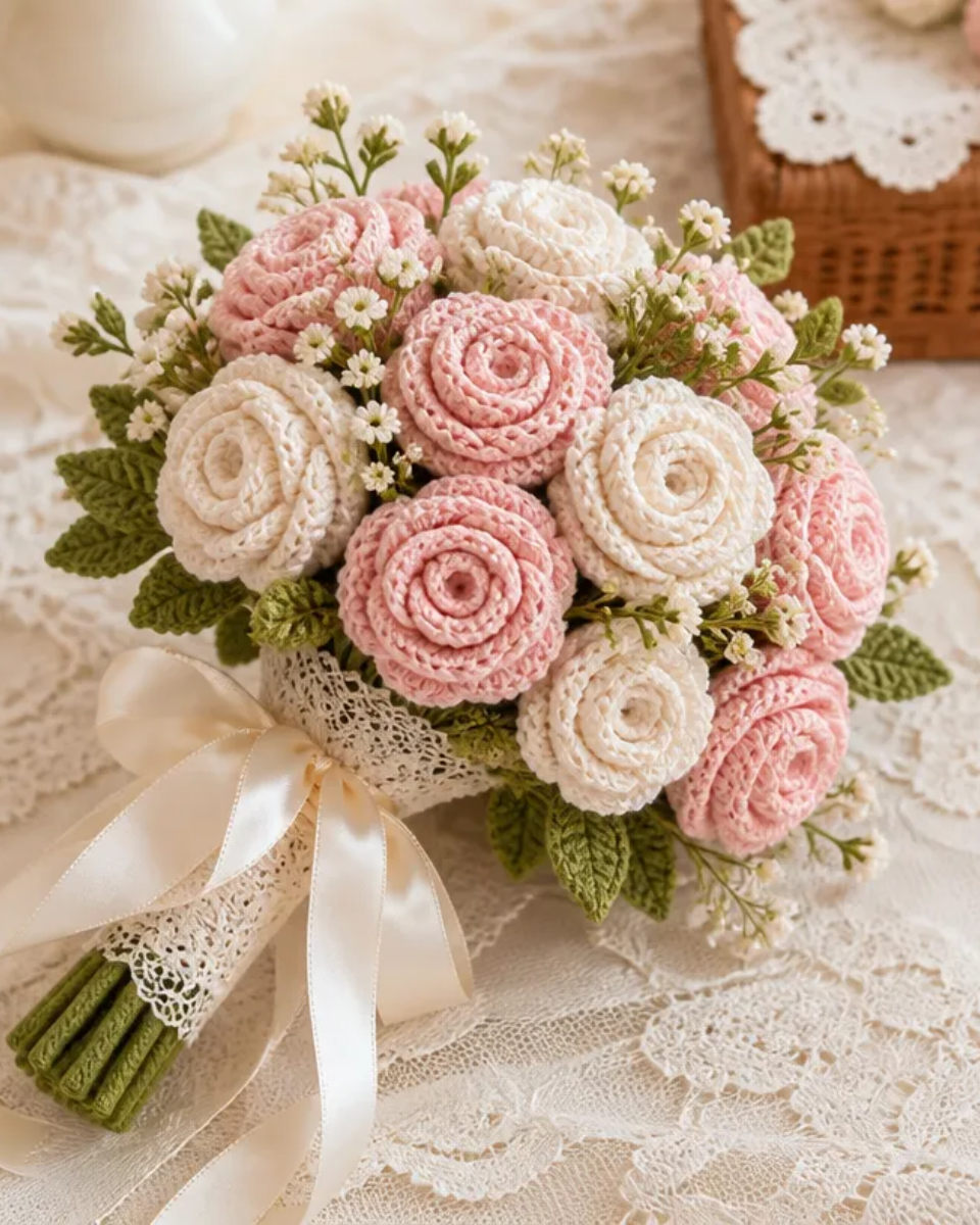 Crochet Bridal Rose Bouquet