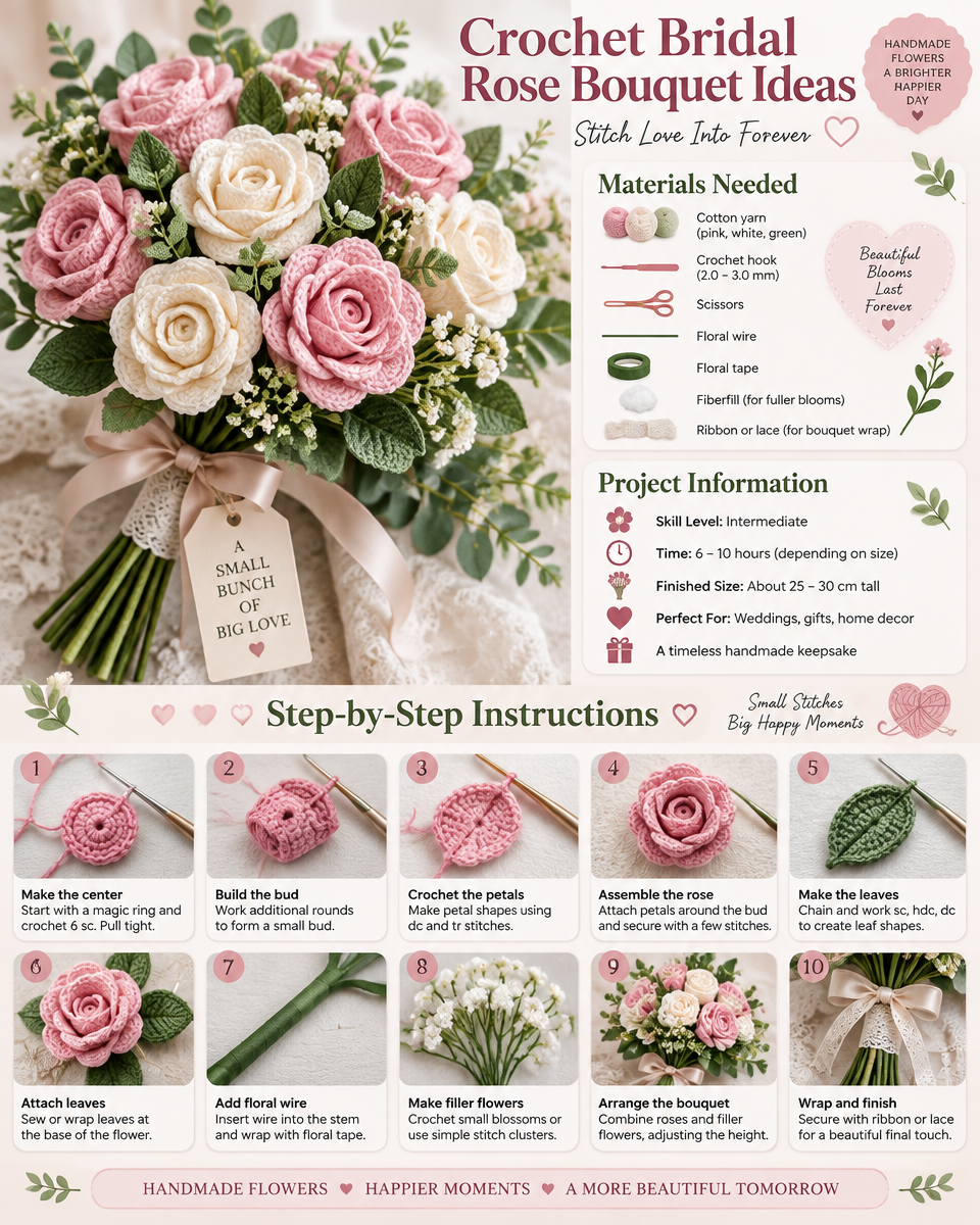 Crochet Bridal Rose Bouquet Ideas