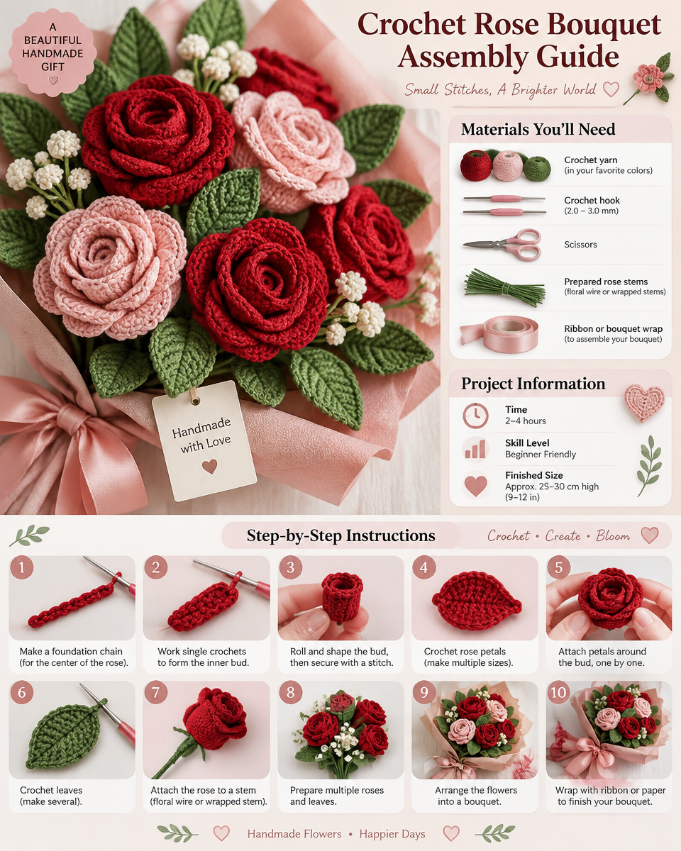 Crochet Rose Bouquet Assembly Guide