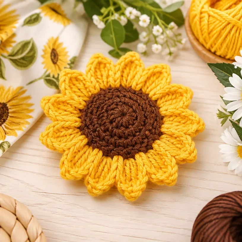 Crochet Sunflower Applique