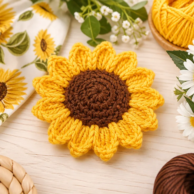 Crochet Sunflower Applique