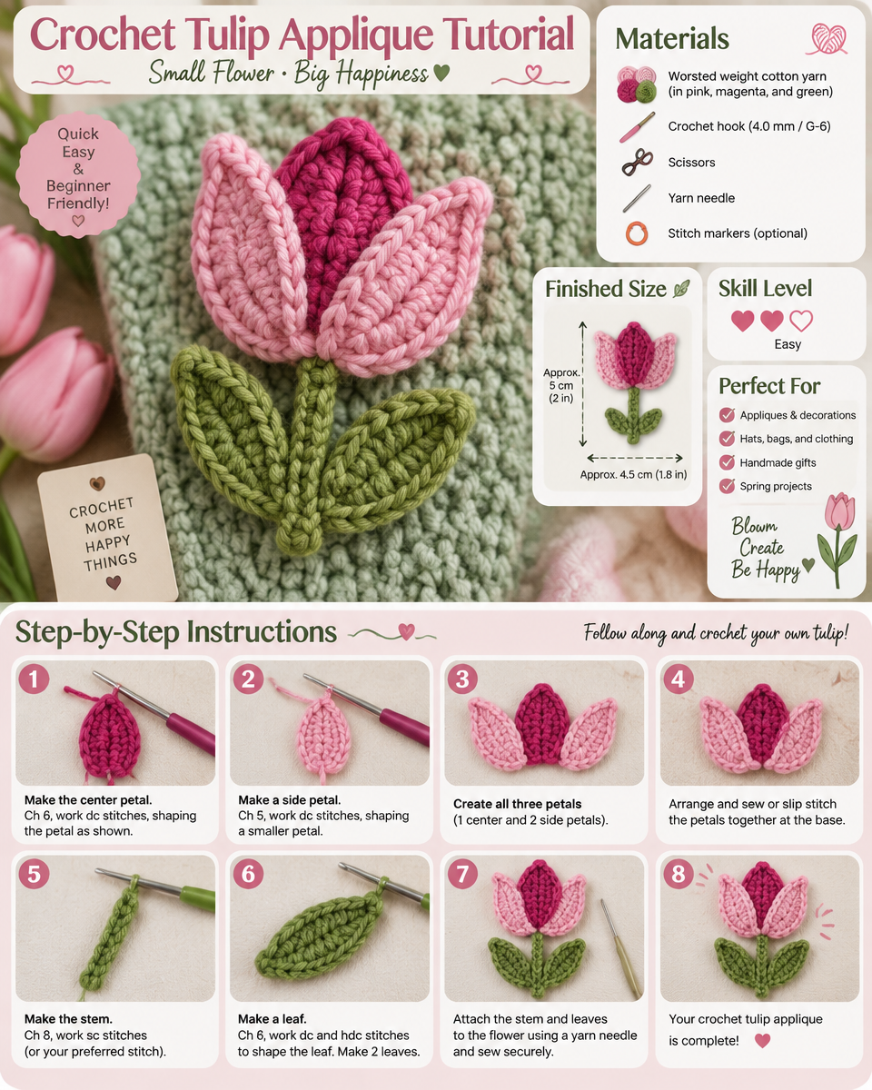 Crochet Tulip Applique Tutorial