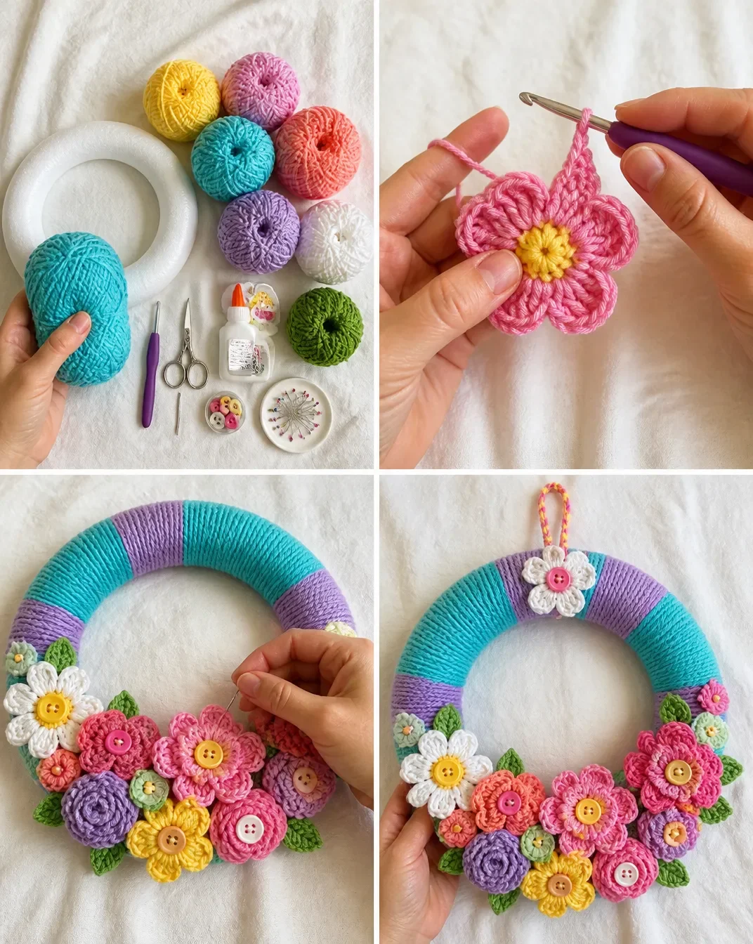 Crochet April Flowers Wreath Pattern