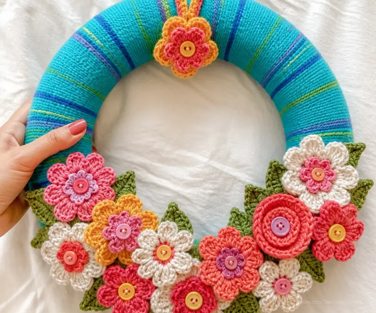 April Crochet Flowers Wreath Pattern for Spring Decor