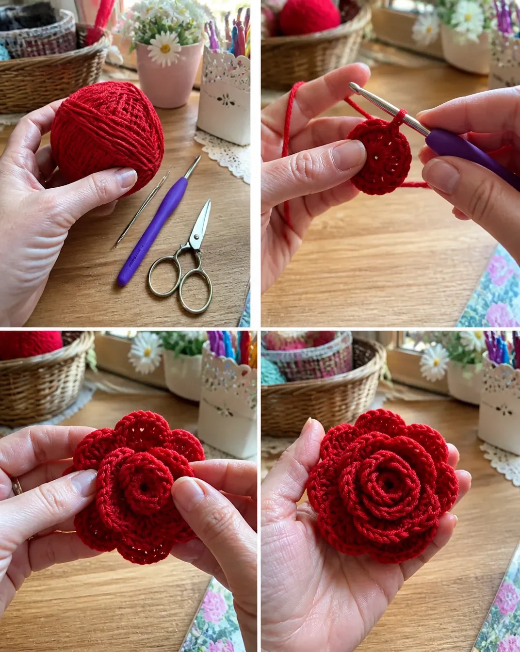 Easy Red Roses Crochet Pattern
