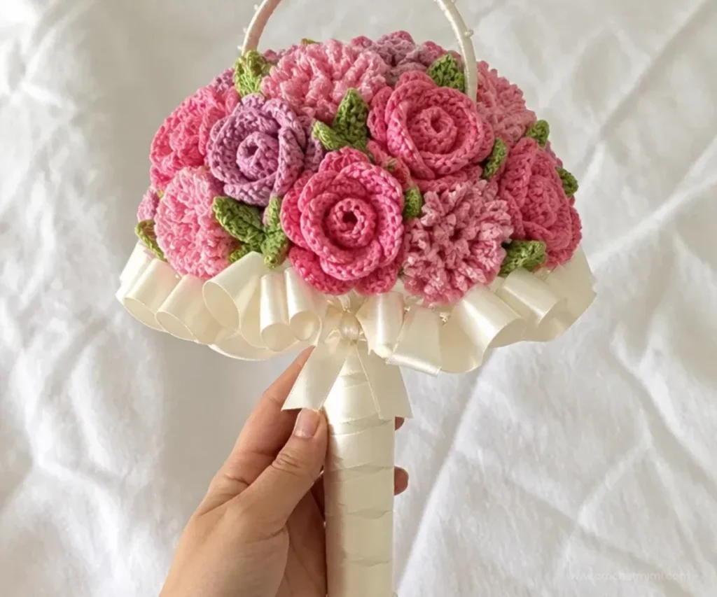 Bridal Nosegay crochet pattern tutorial showcasing floral designs and arrangements.