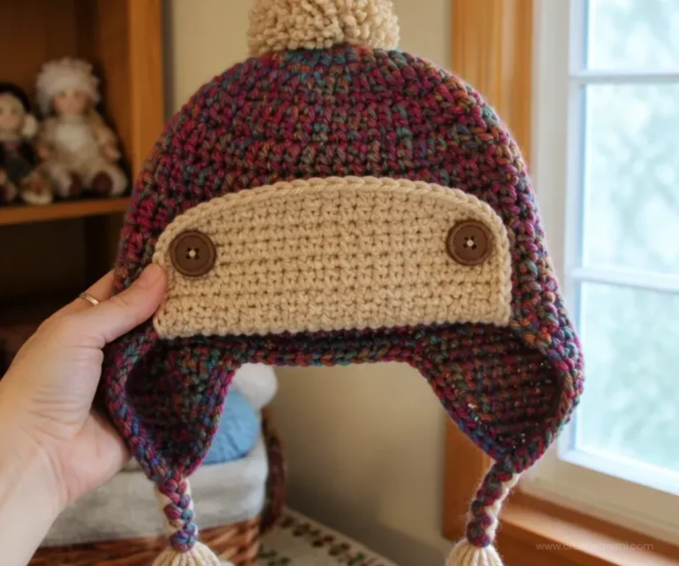 Chic crochet aviator hat pattern with detailed design and textures