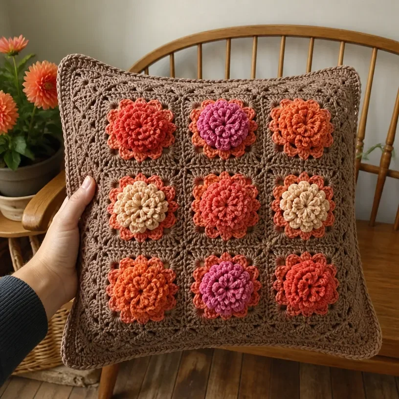 Crochet Dahlia Pillows Pattern
