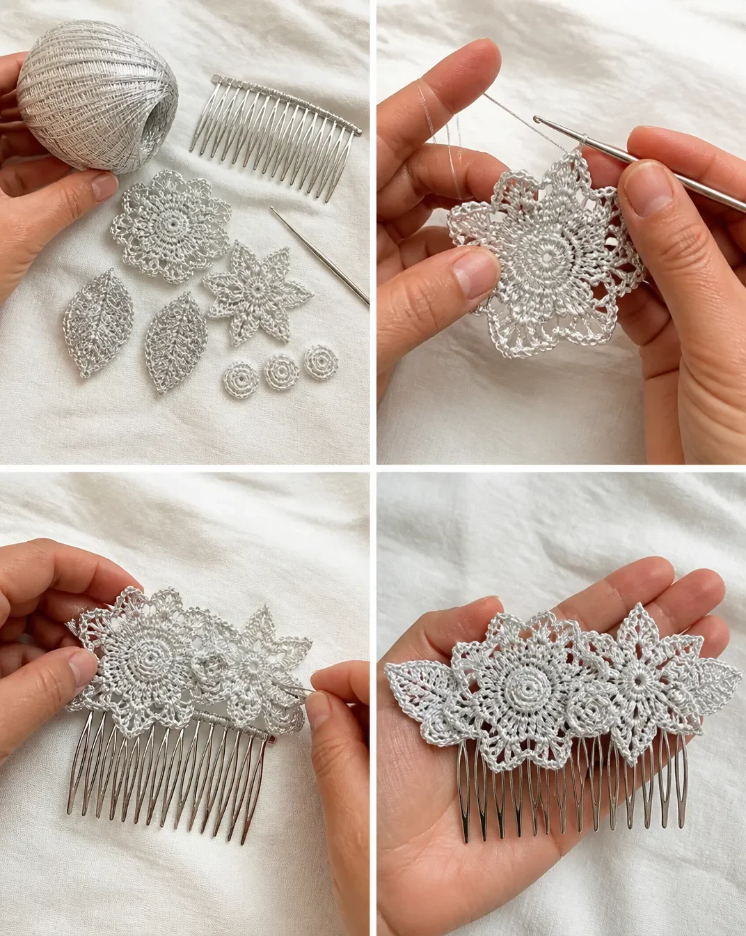Crochet Floral Hair Comb Pattern