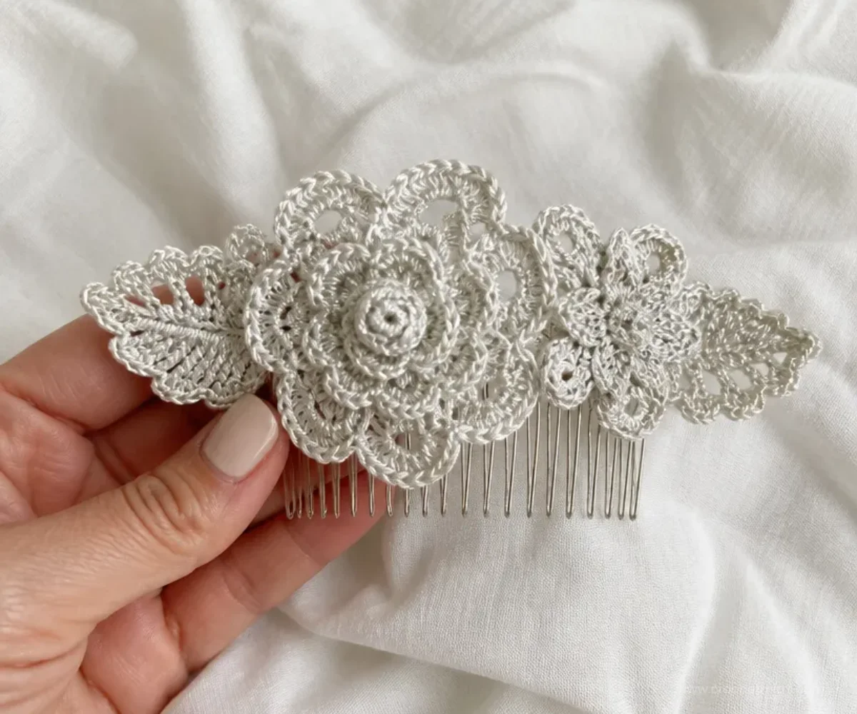 Crochet Floral Hair Comb Pattern Tutorial