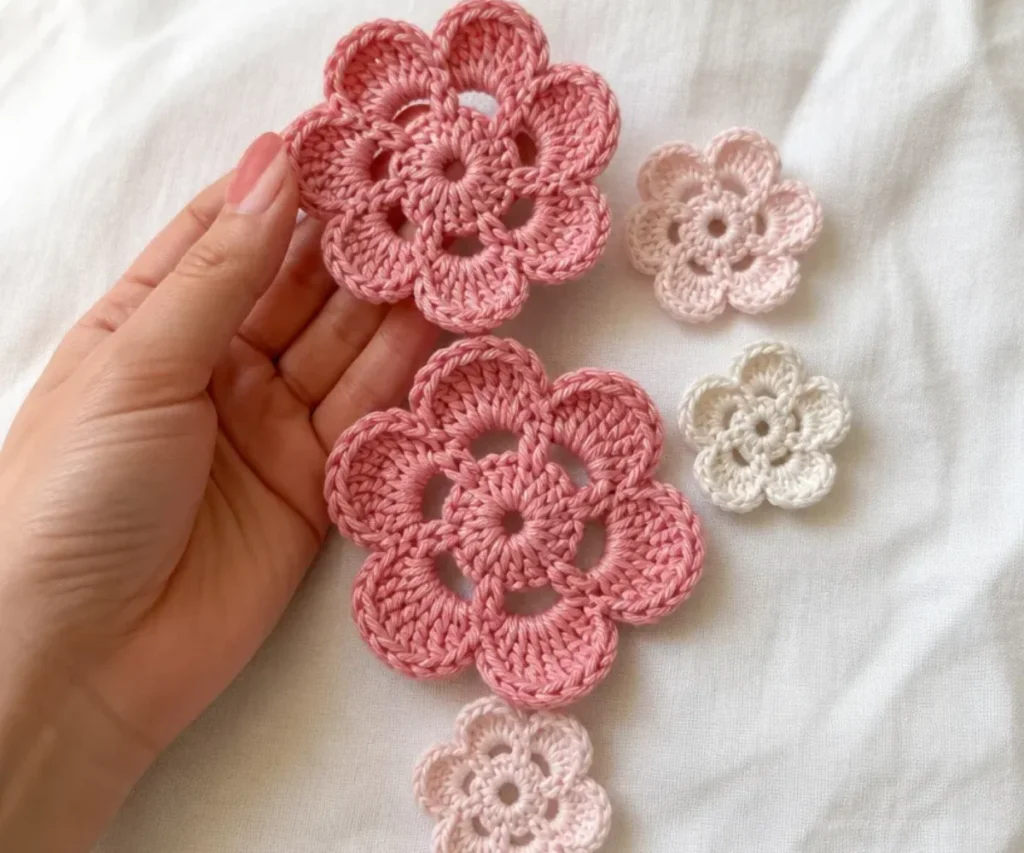 Colorful crochet flower appliques tutorial with easy patterns