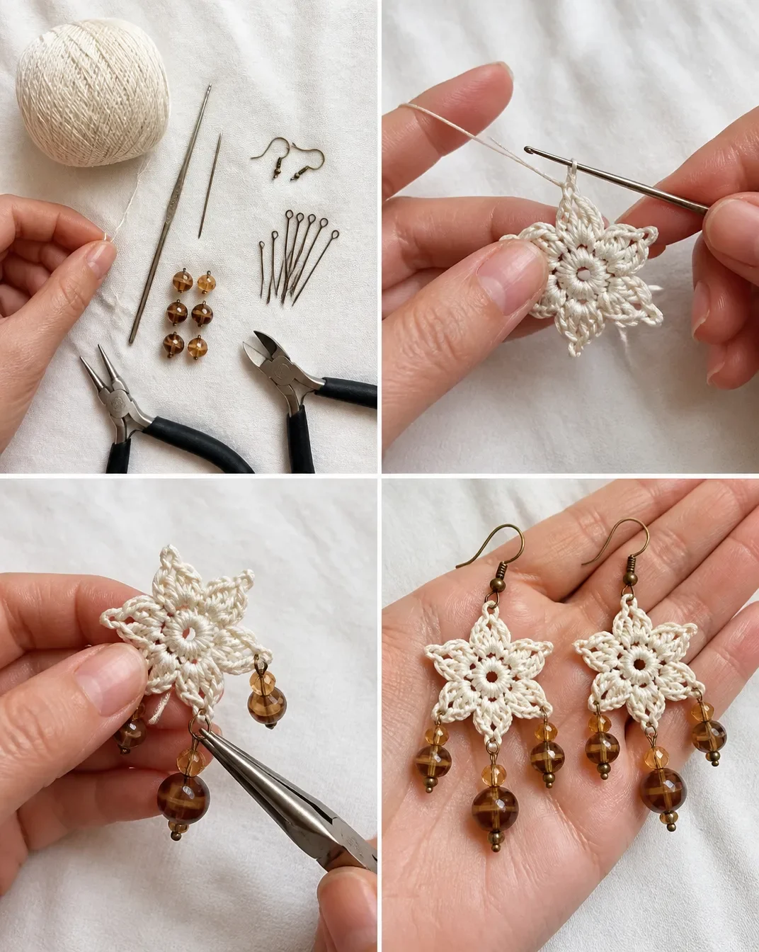 Crochet Dangling Flower Earrings Pattern