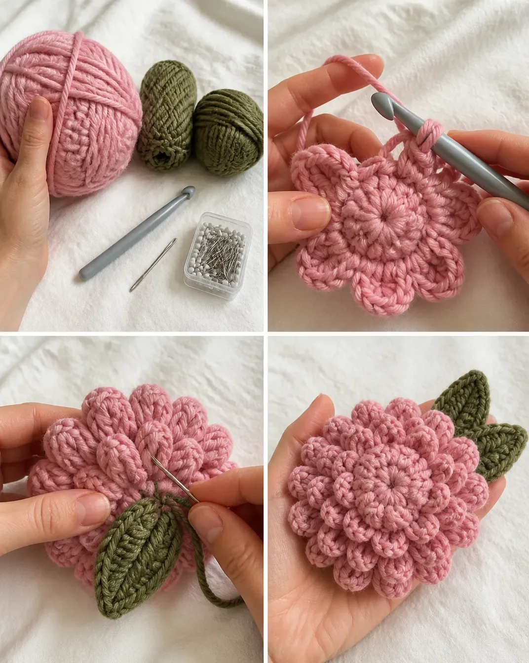 Crochet Felted Chrysanthemum Pin Pattern