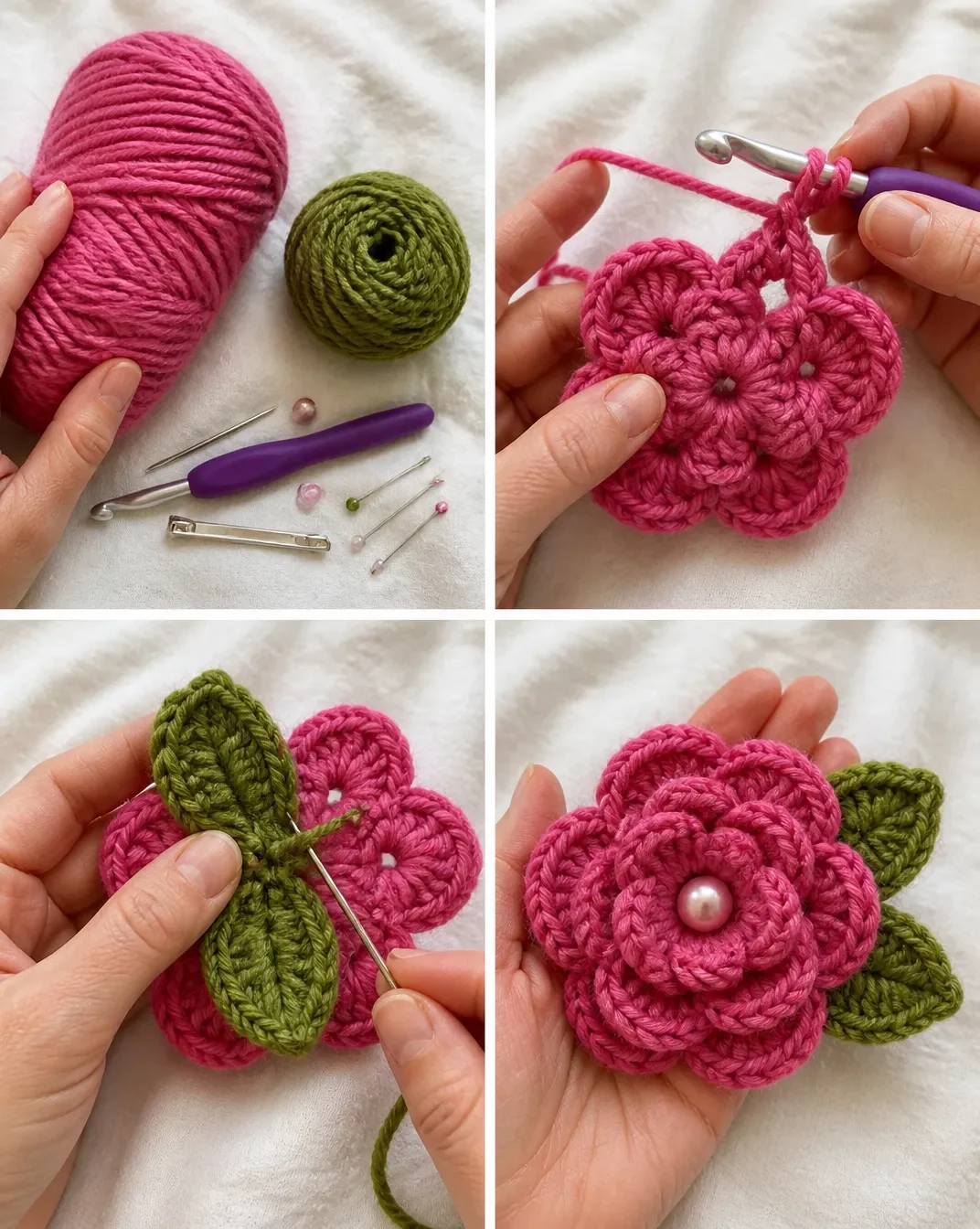 Crochet Felted Rose Pin Pattern