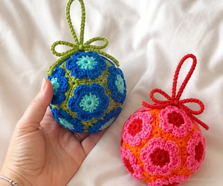 Colorful crochet flower ball ornament hanging decor