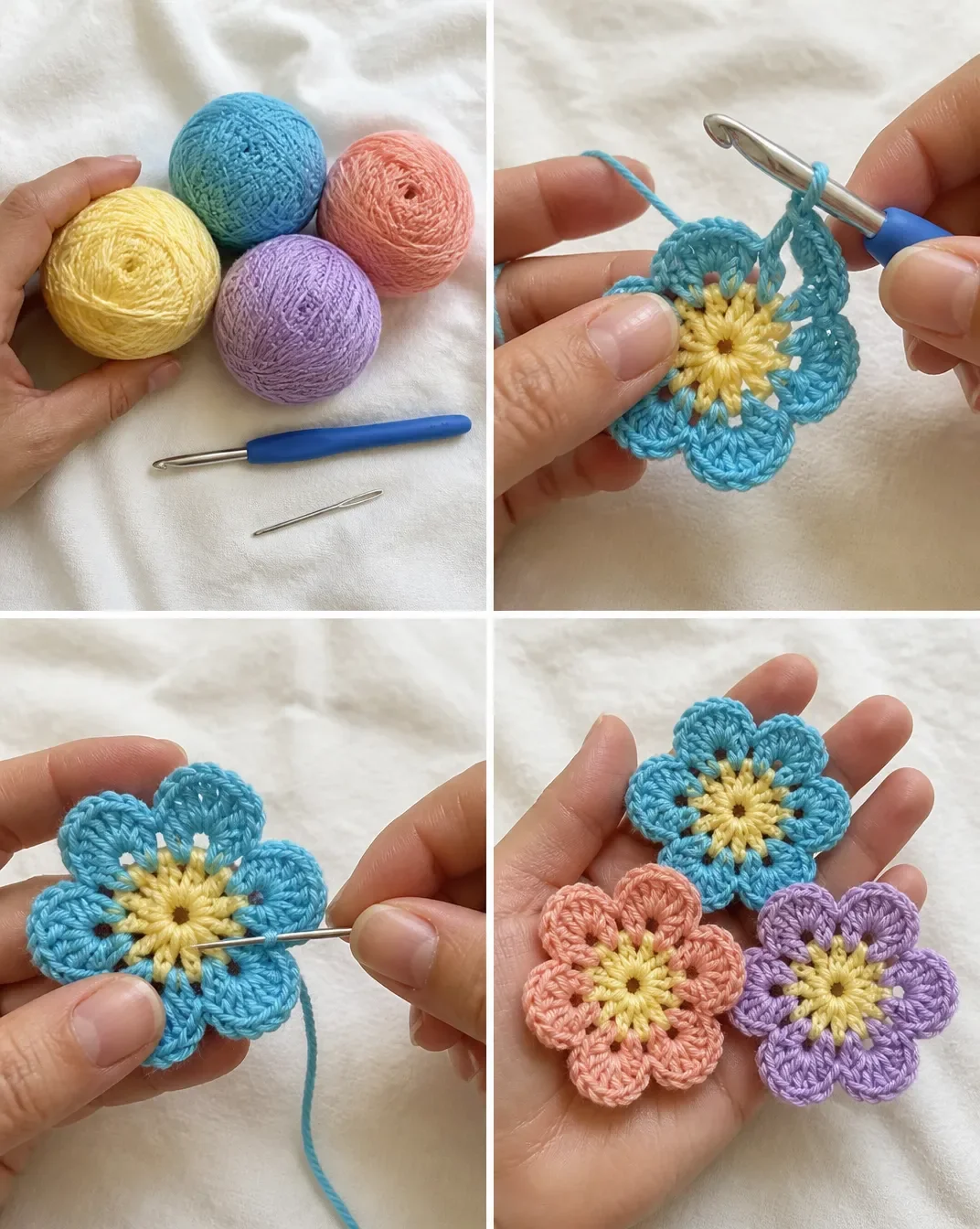 Crochet Two-Color Small Flowers Pattern